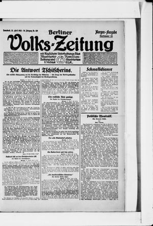 Berliner Volkszeitung vom 22.04.1922