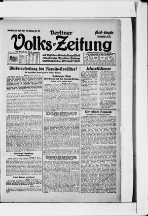 Berliner Volkszeitung vom 22.04.1922