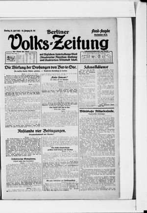 Berliner Volkszeitung vom 25.04.1922