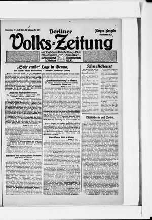 Berliner Volkszeitung vom 27.04.1922