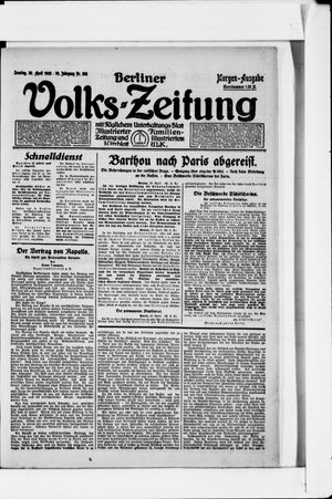 Berliner Volkszeitung on Apr 30, 1922