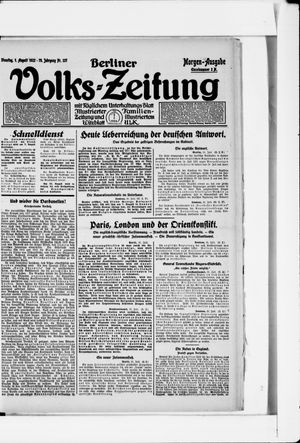 Berliner Volkszeitung on Aug 1, 1922