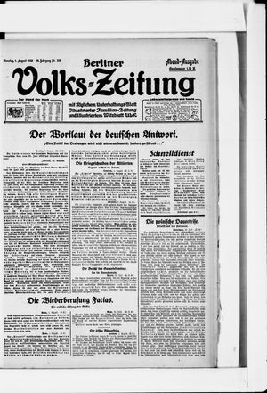Berliner Volkszeitung vom 01.08.1922