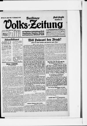 Berliner Volkszeitung on Aug 30, 1922