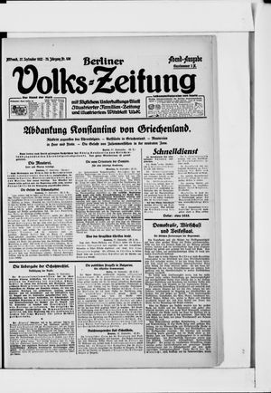 Berliner Volkszeitung vom 27.09.1922