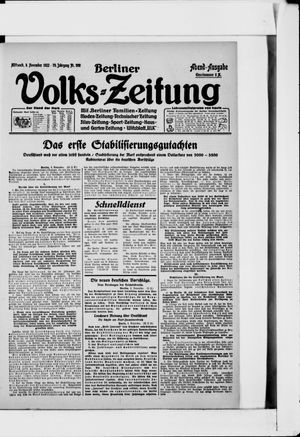 Berliner Volkszeitung on Nov 8, 1922