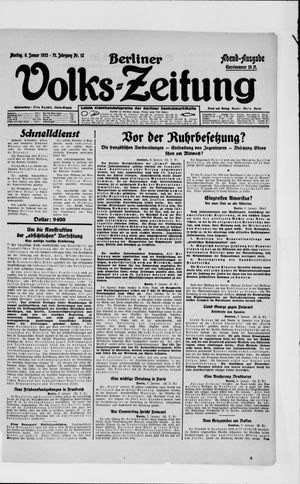 Berliner Volkszeitung on Jan 8, 1923