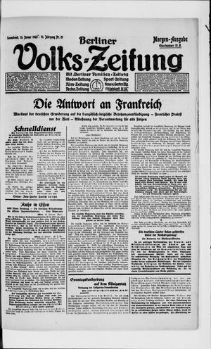 Berliner Volkszeitung on Jan 13, 1923