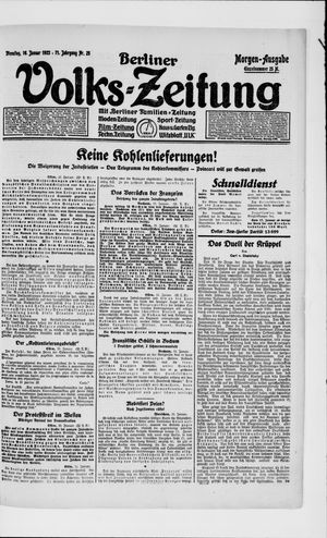Berliner Volkszeitung on Jan 16, 1923