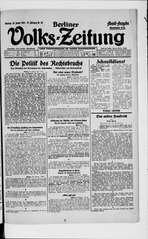 Berliner Volkszeitung vom 23.01.1923
