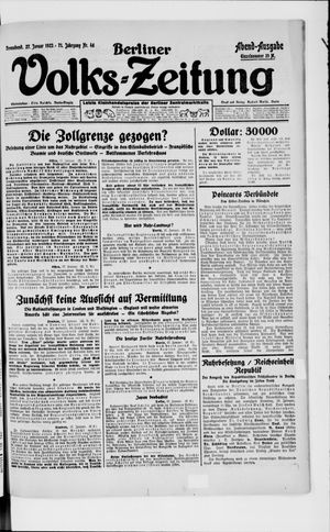 Berliner Volkszeitung on Jan 27, 1923