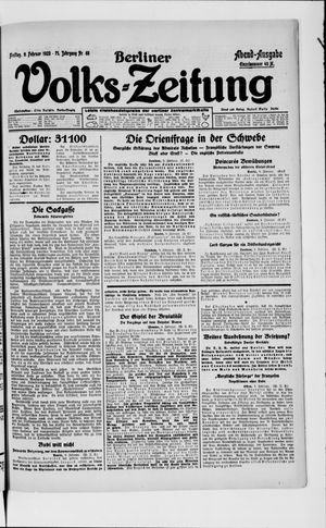 Berliner Volkszeitung vom 09.02.1923