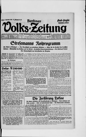 Berliner Volkszeitung vom 03.09.1923