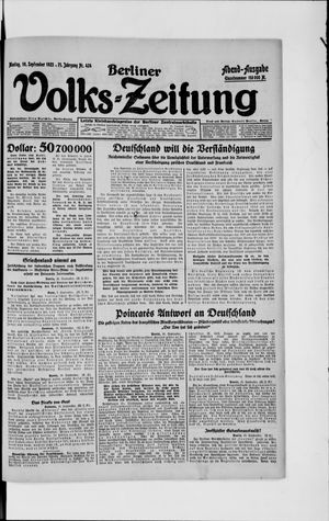 Berliner Volkszeitung vom 10.09.1923