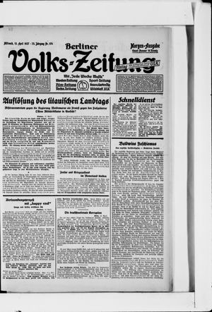 Berliner Volkszeitung on Apr 13, 1927