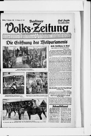 Berliner Volkszeitung on Sep 5, 1927