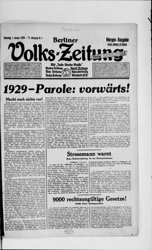 Berliner Volkszeitung vom 01.01.1929
