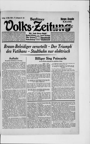 Berliner Volkszeitung on Mar 15, 1929