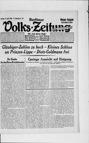 Berliner Volkszeitung on Apr 14, 1929