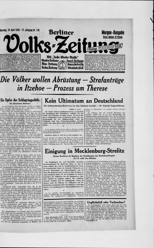 Berliner Volkszeitung vom 16.04.1929