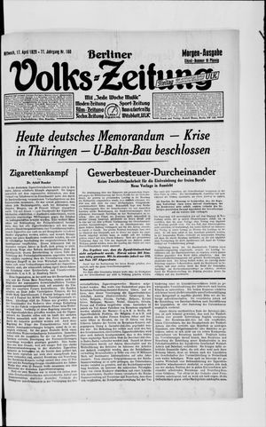 Berliner Volkszeitung on Apr 17, 1929