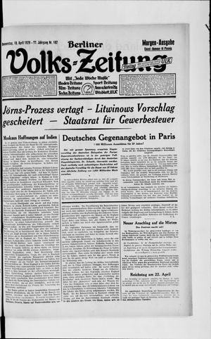 Berliner Volkszeitung vom 18.04.1929