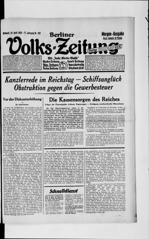 Berliner Volkszeitung on Apr 24, 1929