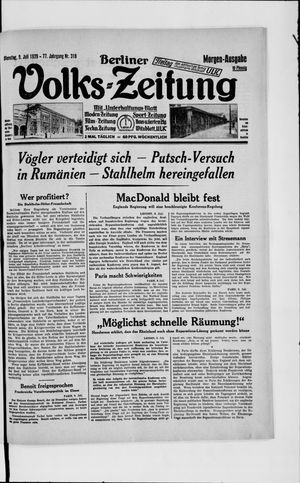 Berliner Volkszeitung vom 09.07.1929