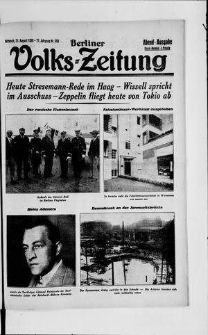 Berliner Volkszeitung on Aug 21, 1929