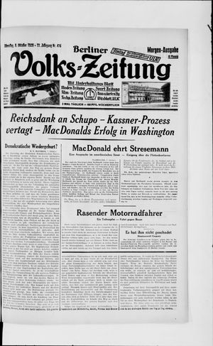 Berliner Volkszeitung vom 08.10.1929