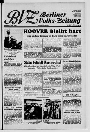 Berliner Volkszeitung on Jul 6, 1931