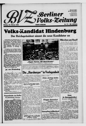 Berliner Volkszeitung vom 15.02.1932