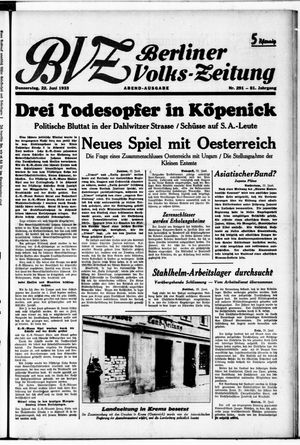 Berliner Volkszeitung vom 22.06.1933