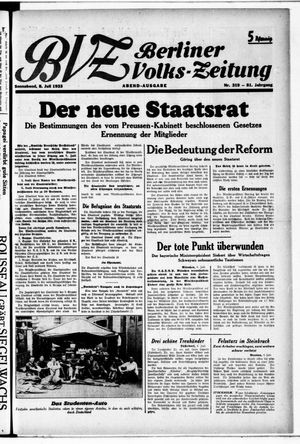Berliner Volks-Zeitung vom 08.07.1933