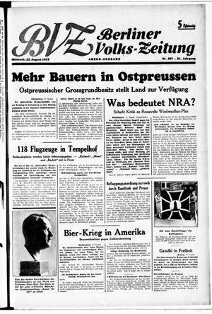 Berliner Volkszeitung vom 23.08.1933