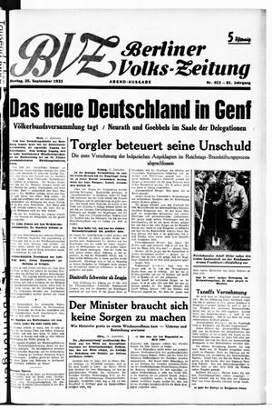 Berliner Volkszeitung vom 25.09.1933