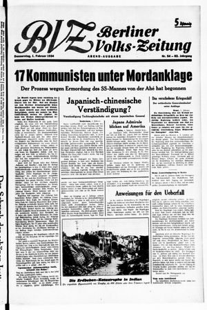 Berliner Volks-Zeitung vom 01.02.1934