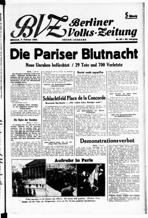 Berliner Volkszeitung vom 07.02.1934