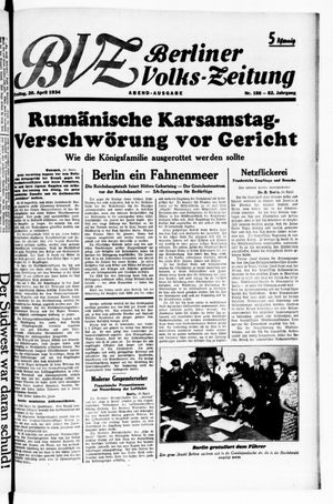 Berliner Volkszeitung vom 20.04.1934