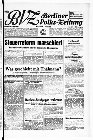 Berliner Volkszeitung vom 27.06.1934