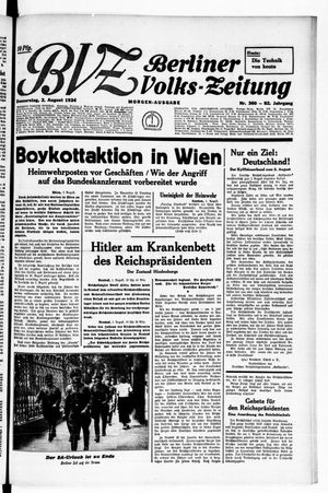 Berliner Volkszeitung vom 02.08.1934