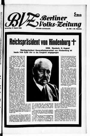 Berliner Volkszeitung vom 02.08.1934