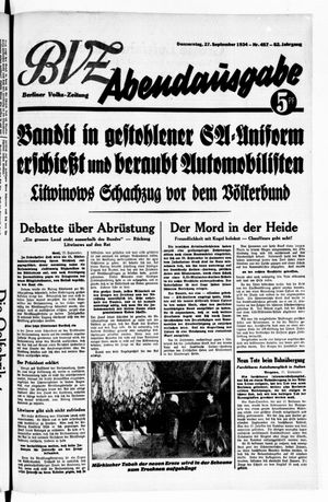 Berliner Volkszeitung vom 27.09.1934