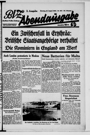 Berliner Volkszeitung vom 27.08.1935