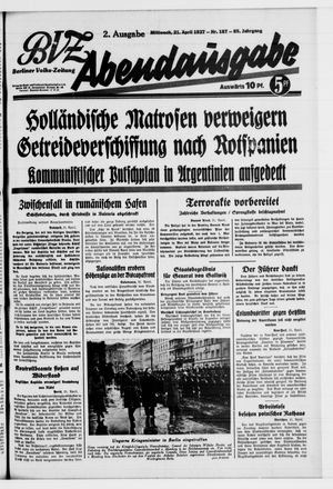 Berliner Volkszeitung on Apr 21, 1937