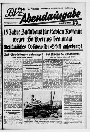 Berliner Volkszeitung vom 22.04.1937