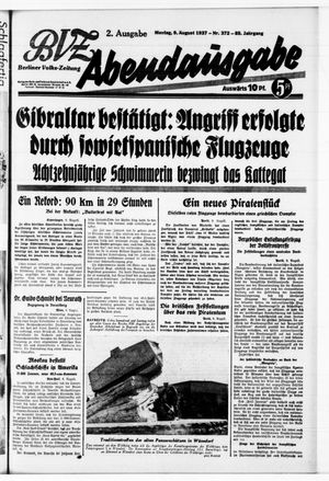 Berliner Volks-Zeitung vom 09.08.1937