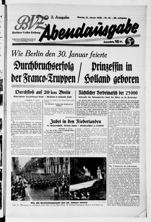 Berliner Volkszeitung vom 31.01.1938