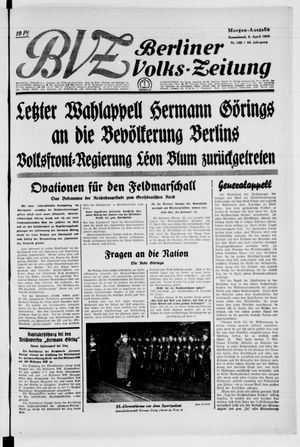 Berliner Volks-Zeitung vom 09.04.1938