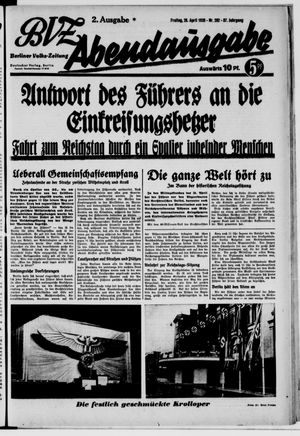 Berliner Volkszeitung on Apr 28, 1939